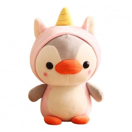 Jucarii de plus - Jucarie de plus, Pinguinul Unicorn, Roz/Gri, 23 cm