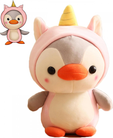 Jucarie de plus, Pinguinul Unicorn, Roz/Gri, 23 cm [2]
