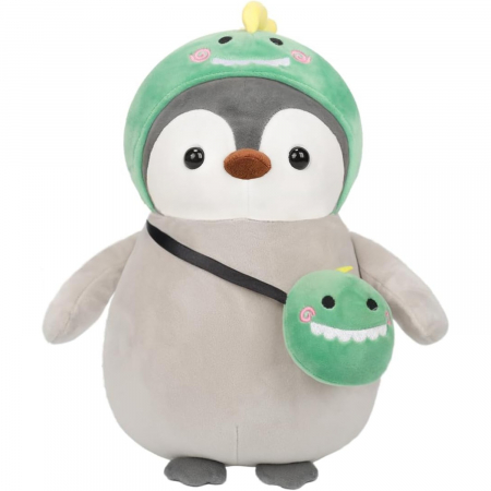 Jucarii de plus - Jucarie de plus, Pinguinul Dinozaur, Gri/Verde, 25 cm