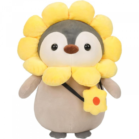 Jucarii de plus - Jucarie de plus, Pinguinul Floricica, Gri/Galben, 25 cm