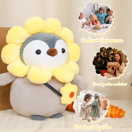 Jucarie de plus, Pinguinul Floricica, Gri/Galben, 25 cm [5]