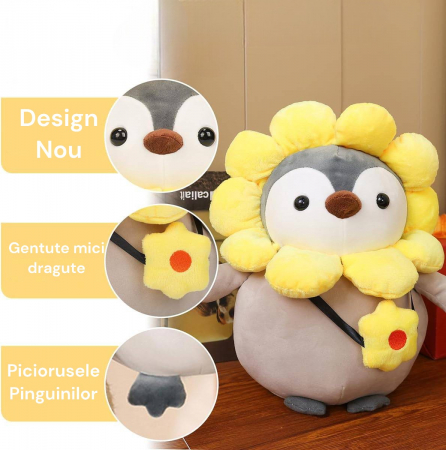 Jucarie de plus, Pinguinul Floricica, Gri/Galben, 25 cm [1]