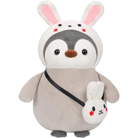 Jucarii de plus - Jucarie de plus, Pinguinul Iepure, Gri/Alb, 25 cm