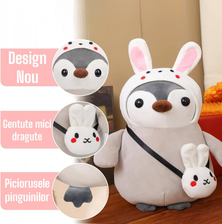 Jucarie de plus, Pinguinul Iepure, Gri/Alb, 25 cm [1]