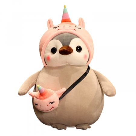 Jucarii de plus - Jucarie de plus, Pinguinul Unicorn, Gri/Roz, 25 cm