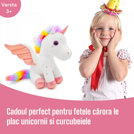 Jucarie de plus, Unicorn cu Aripi de Inger, Alb, 30 cm [2]