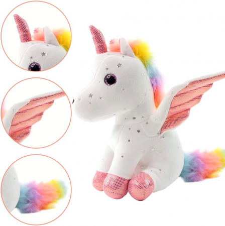 Jucarie de plus, Unicorn cu Aripi de Inger, Alb, 30 cm [9]