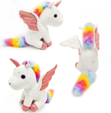 Jucarie de plus, Unicorn cu Aripi de Inger, Alb, 30 cm [7]