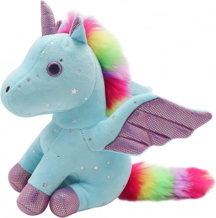 Jucarii de plus - Jucarie de plus, Unicorn cu Aripi de Inger, Bleu, 30 cm
