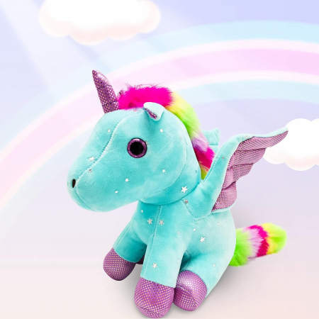 Jucarie de plus, Unicorn cu Aripi de Inger, Bleu, 30 cm [2]