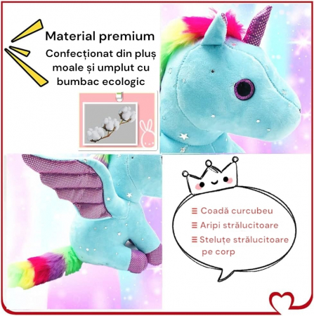 Jucarie de plus, Unicorn cu Aripi de Inger, Bleu, 30 cm [1]