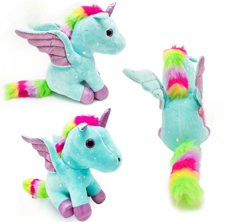 Jucarie de plus, Unicorn cu Aripi de Inger, Bleu, 30 cm [5]
