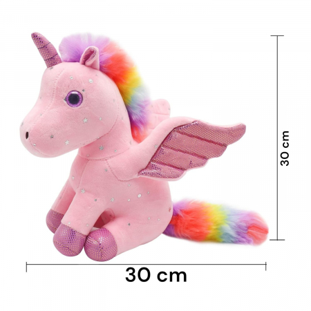 Jucarie de plus, Unicorn cu Aripi de Inger, Roz, 30 cm [8]