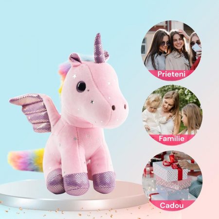 Jucarie de plus, Unicorn cu Aripi de Inger, Roz, 30 cm [4]