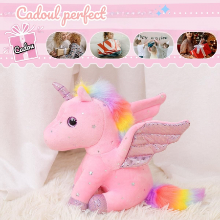Jucarie de plus, Unicorn cu Aripi de Inger, Roz, 30 cm [2]