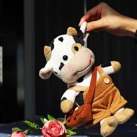 Jucarie de plus, Vacuta Costumata, Alb/Negru, 30 cm [3]