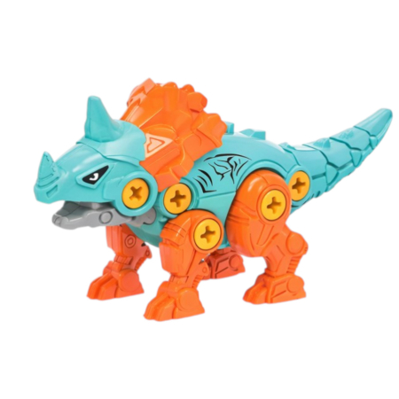 Jucarii copii - Jucarie dinozaur de constructie, set asamblare cu piese mobile, dezvoltare logica si indemanare, portocaliu, 3+ ani