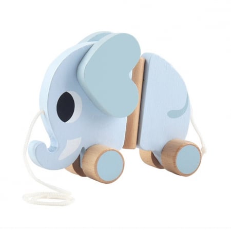 Jucarii bebelusi - Jucarie eco din lemn, Baby Elephant, albastru, 15 cm