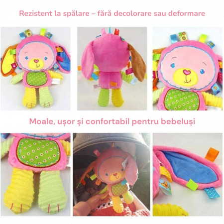 Jucarie senzoriala Iepuras Roz Lila 25 cm bebelusi [6]