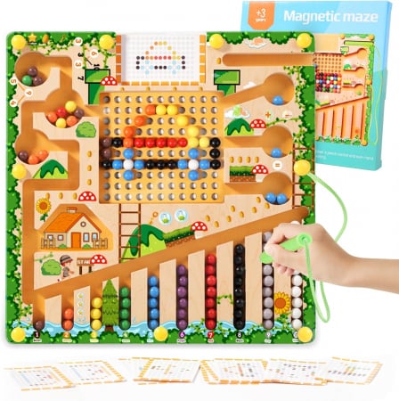 Jucarii copii - Labirint Magnetic din Lemn pentru Copii - Jucarie Montessori pentru Dezvoltare prin Joaca
