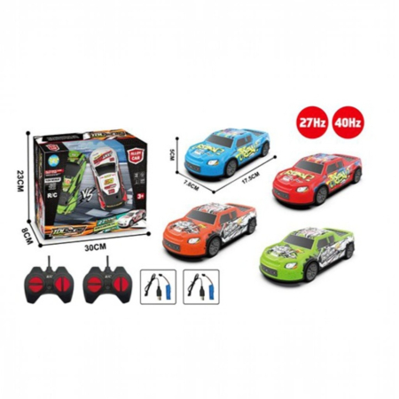 7-10 ani - Mașinuță de Curse cu Telecomandă R/C, Scara 1:24, 17,5 cm, Lumini, Acumulator Reîncărcabil, Culoare Aleatorie, 3+ Ani