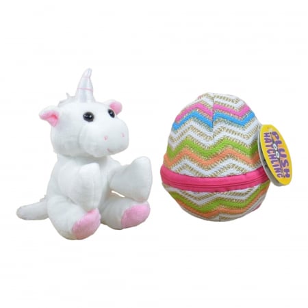 Jucarii de plus - Jucarie de plus, Ou cu surpriza, Unicornul Zambarel, Alb, 15 cm