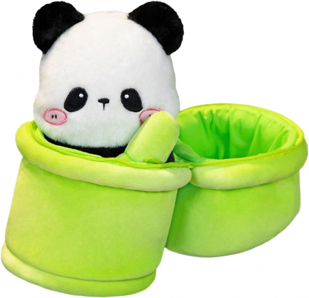 Jucarii de plus - Jucarie de plus, Panda cu Bambus, Alb/Negru/Verde, 35 cm
