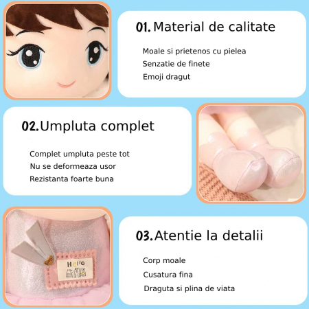 Jucarie de plus, Papusa Bunny, Roz, 45 cm [4]