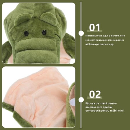 Papusa de mana din plus, Animanusa Crocodil, Verde, 25 cm [6]