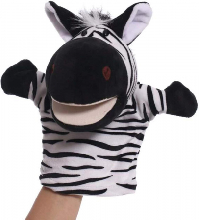 Papusa de mana din plus, Animanusa Zebra, Alb/Negru, 25 cm [2]