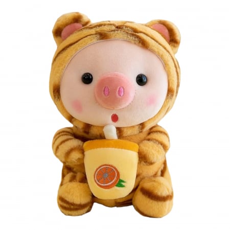 Jucarii de plus - Jucarie de plus, Porcusor Tigru, Portocaliu/Roz, 25 cm