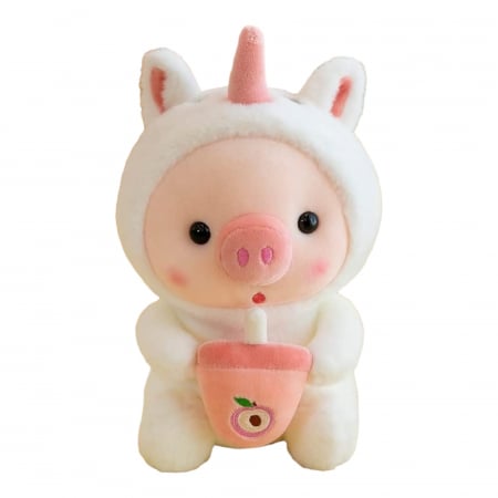 Jucarii de plus - Jucarie de plus, Porcusor Unicorn, Alb/Roz, 25 cm
