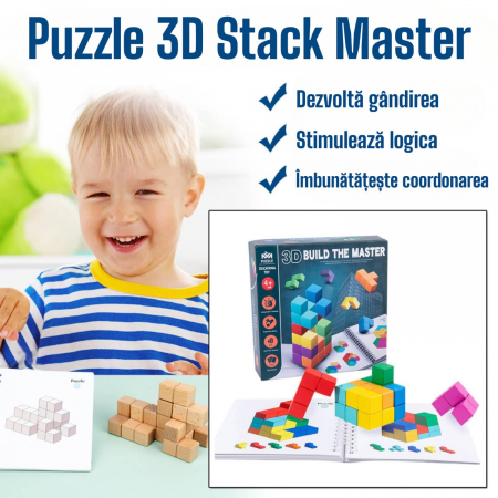 Puzzle 3D Cub Inteligent Joc STEM Tetris lemn copii [3]