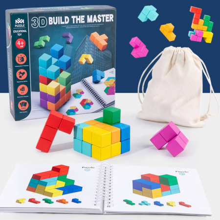 Puzzle 3D Cub Inteligent Joc STEM Tetris lemn copii [1]