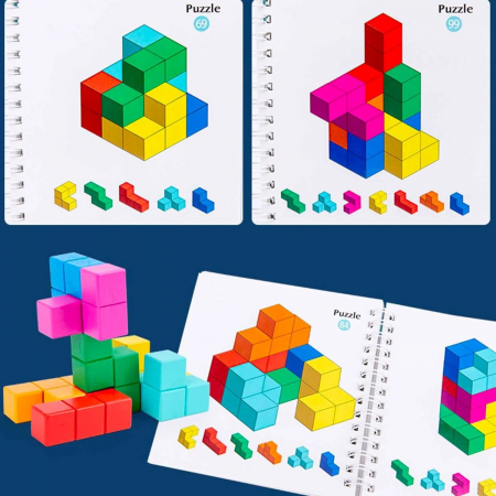 Puzzle 3D Cub Inteligent Joc STEM Tetris lemn copii [2]