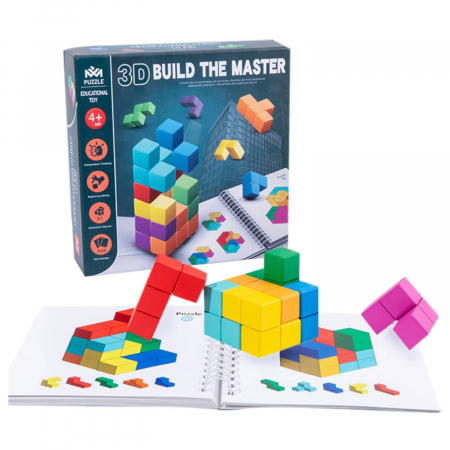Jucarii copii - Puzzle 3D Cub Inteligent Joc STEM Tetris lemn copii