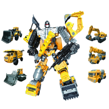 Construcții și STEM - Robot transformabil utilaje constructii, set 6 in 1 cu excavator, buldozer, camion si incarcator, jucarie de asamblare