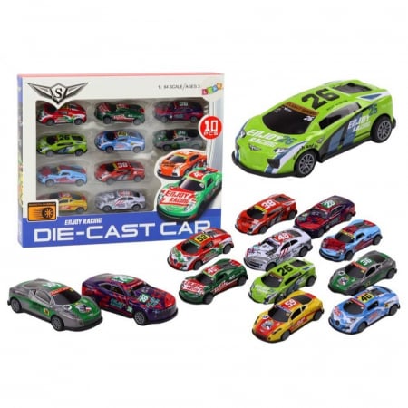 Jucarii copii - Set 10 Masinute Metalice Die-Cast pentru Copii, Scara 1:64, Modele Sport, Jucarii de Colectie, Cadou Baieti 3+ Ani