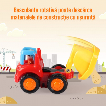 Set 4 Masinute de Constructie pentru Copii, Buldozer, Tractor cu Remorca, Camion Basculant si Betoniera, Jucarii Educative 3+ Ani [3]
