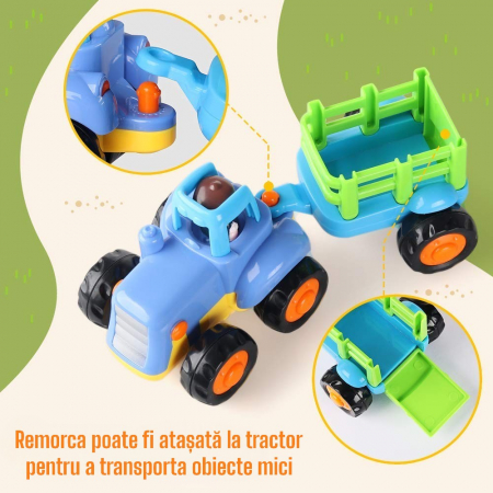 Set 4 Masinute de Constructie pentru Copii, Buldozer, Tractor cu Remorca, Camion Basculant si Betoniera, Jucarii Educative 3+ Ani [4]