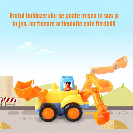 Set 4 Masinute de Constructie pentru Copii, Buldozer, Tractor cu Remorca, Camion Basculant si Betoniera, Jucarii Educative 3+ Ani [5]