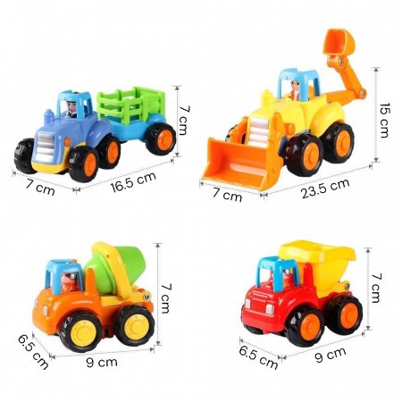 Set 4 Masinute de Constructie pentru Copii, Buldozer, Tractor cu Remorca, Camion Basculant si Betoniera, Jucarii Educative 3+ Ani [6]