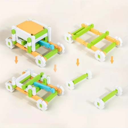 Set constructii din lemn copii 120 piese colorate Montessori [7]