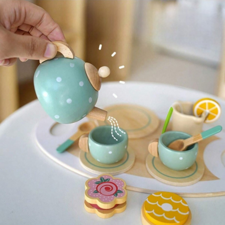 Set de joaca eco din lemn, Pauza de ceai, 15 piese [7]