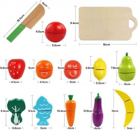 Set de Joaca ECO din Lemn pentru Copii - Feliere Fructe si Legume - Distractie Educativa si Sigura [5]