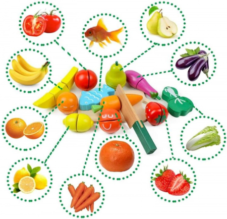 Set de Joaca ECO din Lemn pentru Copii - Feliere Fructe si Legume - Distractie Educativa si Sigura [2]