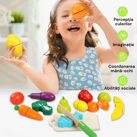 Set de Joaca ECO din Lemn pentru Copii - Feliere Fructe si Legume - Distractie Educativa si Sigura [1]