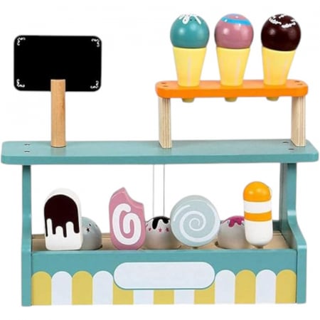 Jucarii de rol - Set de joaca eco din lemn, Stand Inghetata, 11 piese