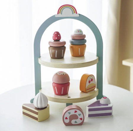 Set de joaca eco din lemn, Stand Prajiturele, 8 piese [9]