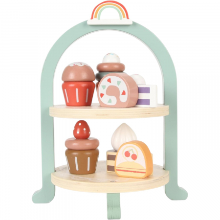 Jucarii de rol - Set de joaca eco din lemn, Stand Prajiturele, 8 piese